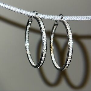 Stainless Steel Inside-Outside Pavé Hoop Earrings
